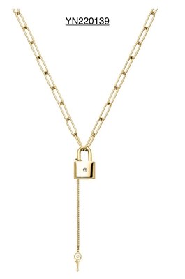 Ожерелье с ключом и замком Love Token K Золотое длинное ожерелье из нержавеющей стали со стразами